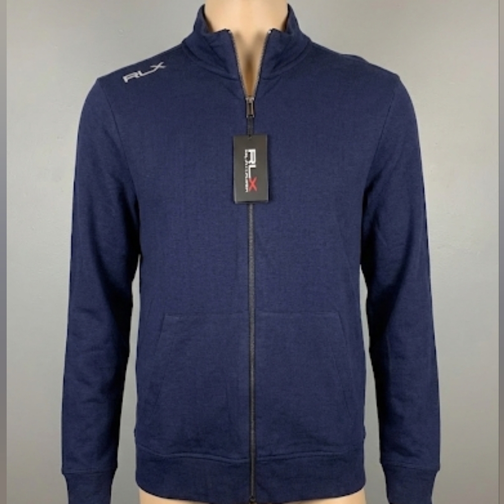 NWT RLX Ralph Lauren Mens Navy Blue Full Zip Jacket Golf‎ Activewear Mock Neck M